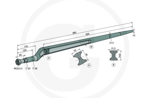 Ząb, palec ładowacza 880mm z tulejką 67943018884FT  GRANIT